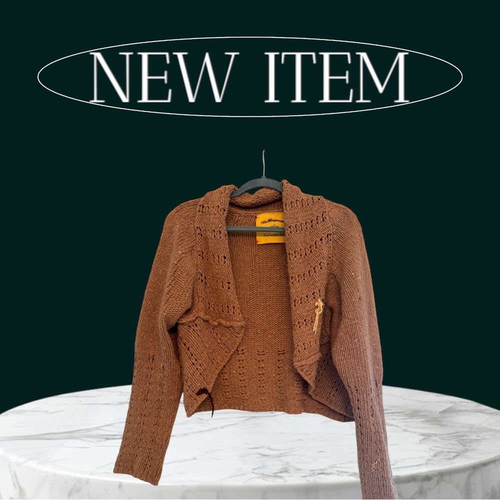 Brown Open-Knit Women's Crop Cardigan Sweater